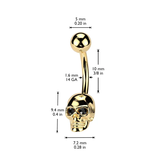 Glitters Rings Gem Eyes Skull Belly Button Navel Ring Gold