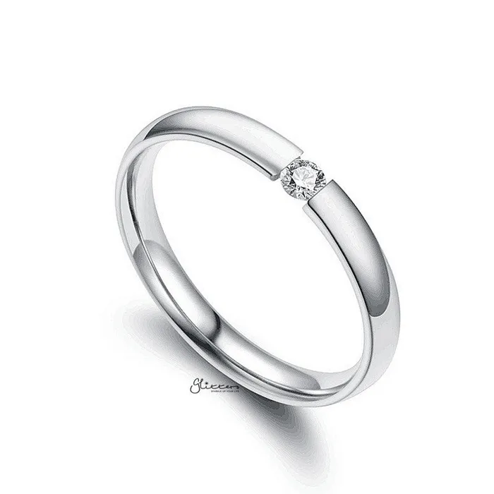 Glitters Rings Tension Set CZ 3mm Wide Glossy Mirror Polished Band Ring Silver Glitters Rings Tension Set CZ 3mm Wide Glossy Mirror Polished Band Ring Silver