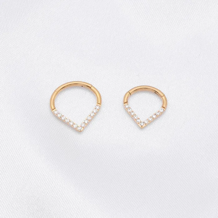 Glitters Rings Titanium Hinged Segment Hoop Ring with CZ Paved Chevron Gold