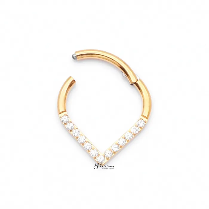 Glitters Rings Titanium Hinged Segment Hoop Ring with CZ Paved Chevron Gold