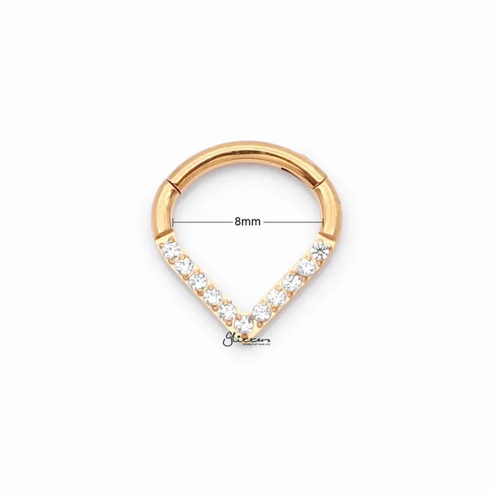 Glitters Rings Titanium Hinged Segment Hoop Ring with CZ Paved Chevron Gold
