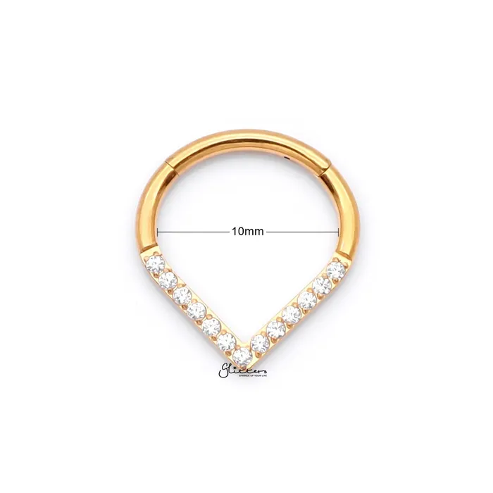 Glitters Rings Titanium Hinged Segment Hoop Ring with CZ Paved Chevron Gold