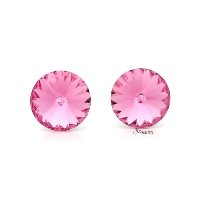 Glitters Round Crystal Round Stud Earrings Pink Earrings