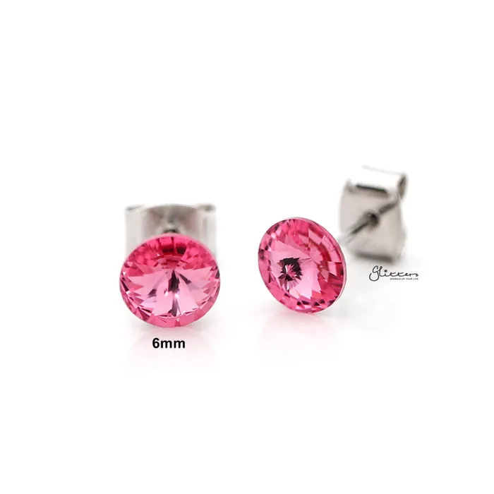 Glitters Round Crystal Round Stud Earrings Pink Earrings
