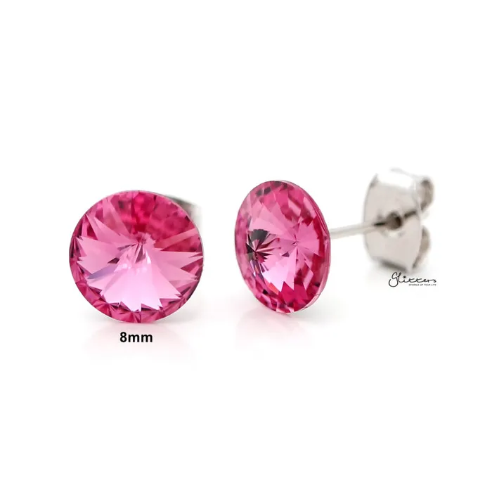 Glitters Round Crystal Round Stud Earrings Pink Earrings