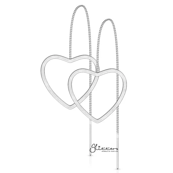 Glitters Stainless Steel Free Falling Chain Earrings with Hollow Heart Silver Earrings Glitters Stainless Steel Free Falling Chain Earrings with Hollow Heart Silver Earrings