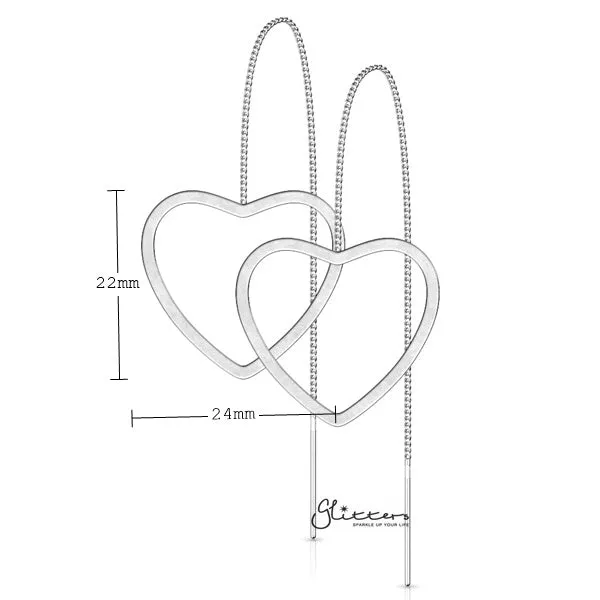 Glitters Stainless Steel Free Falling Chain Earrings with Hollow Heart Silver Earrings