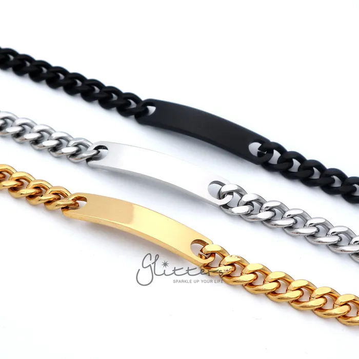 Glitters Stainless Steel Mens ID Bracelet 9mm Width Bracelets
