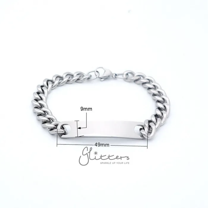 Glitters Stainless Steel Mens ID Bracelet 9mm Width Bracelets