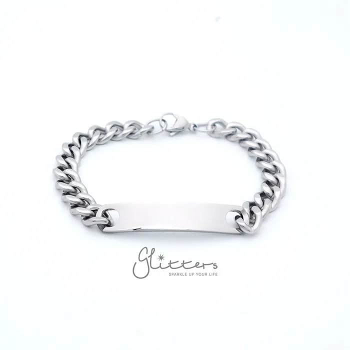 Glitters Stainless Steel Mens ID Bracelet 9mm Width Bracelets