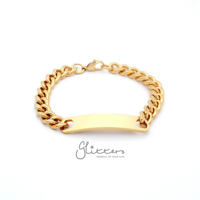 Glitters Stainless Steel Mens ID Bracelet 9mm Width Bracelets