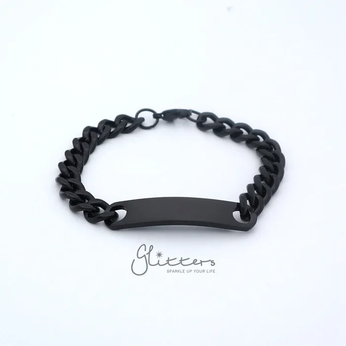 Glitters Stainless Steel Mens ID Bracelet 9mm Width Bracelets