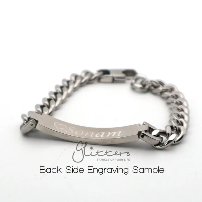 Glitters Stainless Steel Mens ID Bracelet 9mm Width Bracelets