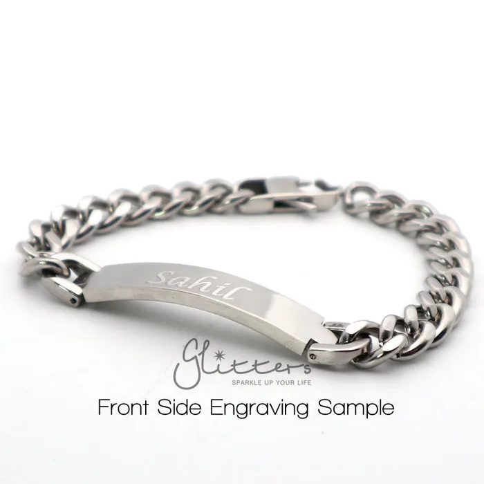 Glitters Stainless Steel Mens ID Bracelet 9mm Width Bracelets