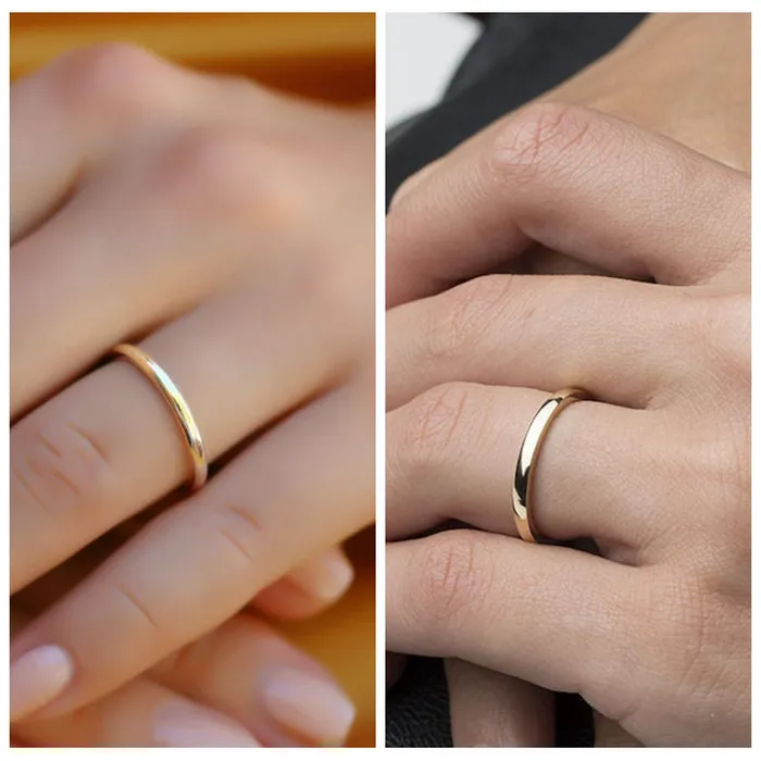 Gold Plated 2mm Wide Glossy Mirror Polished Stainless Steel Plain Band Ring Glitters Rings