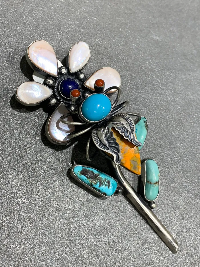 Herbert Ration Navajo Sterling Silver Spiny Oyster Turquoise Flower Pinpendant Handmade Native American Crown Jewels Coin Necklaces Herbert Ration Navajo Sterling Silver Spiny Oyster Turquoise Flower Pinpendant Handmade Native American Crown Jewels Coin Necklaces