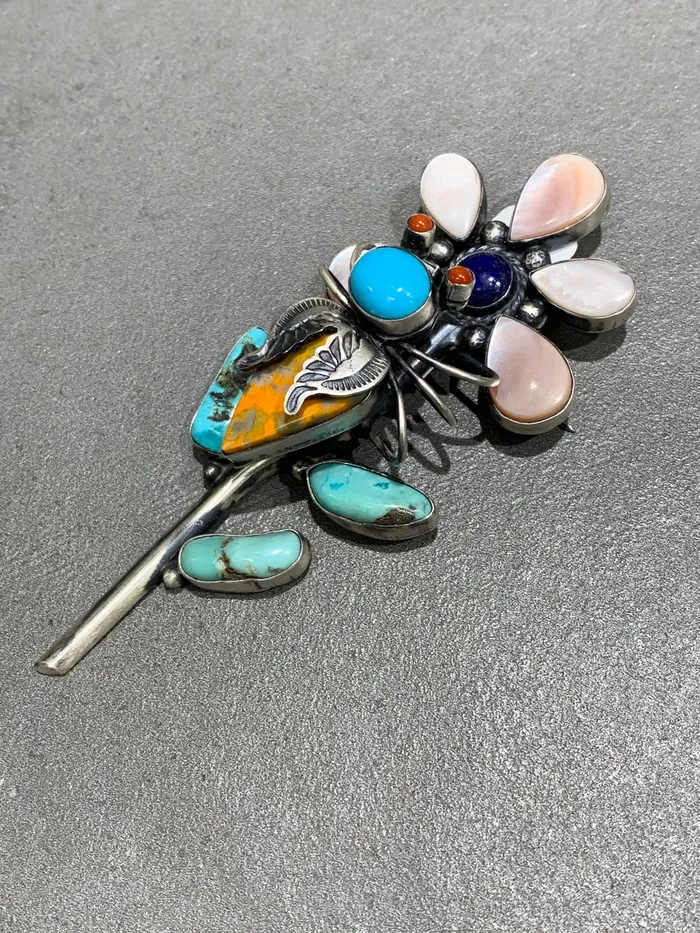 Herbert Ration Navajo Sterling Silver Spiny Oyster Turquoise Flower Pinpendant Handmade Native American Crown Jewels Coin Necklaces