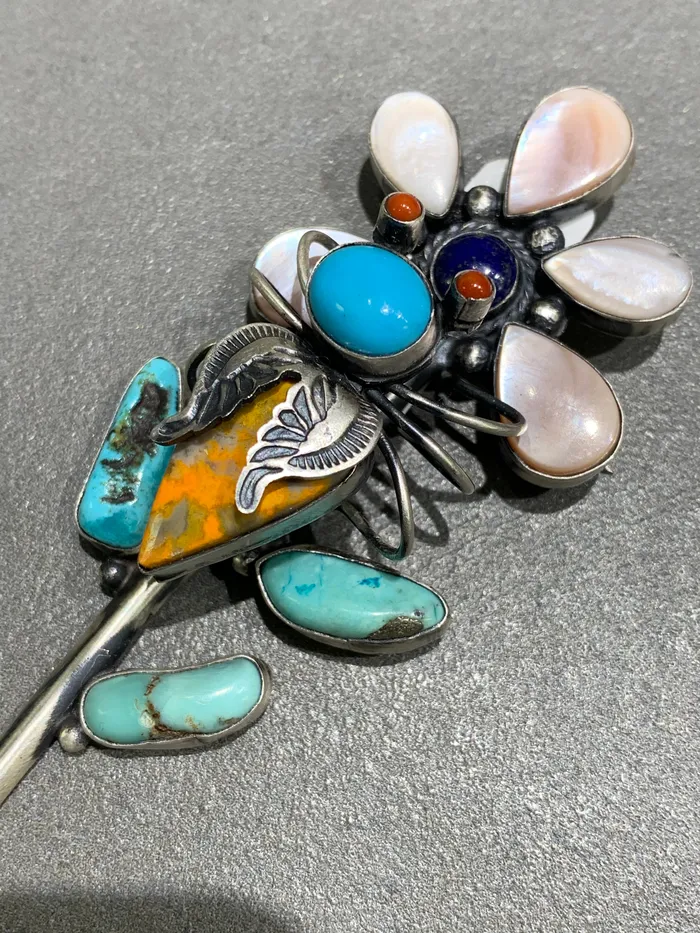 Herbert Ration Navajo Sterling Silver Spiny Oyster Turquoise Flower Pinpendant Handmade Native American Crown Jewels Coin Necklaces