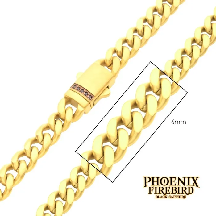 Inox 18K Gold IP Stainless Steel and Black Sapphire Chain SALESONE Necklaces