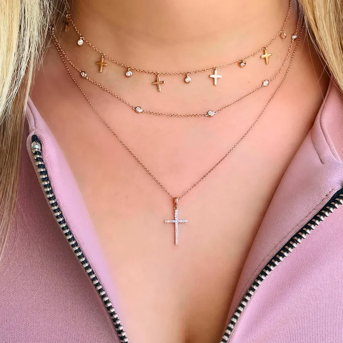Izakov Diamonds Fine Jewelry 14K Gold Diamond Pave Cross Necklace Necklaces
