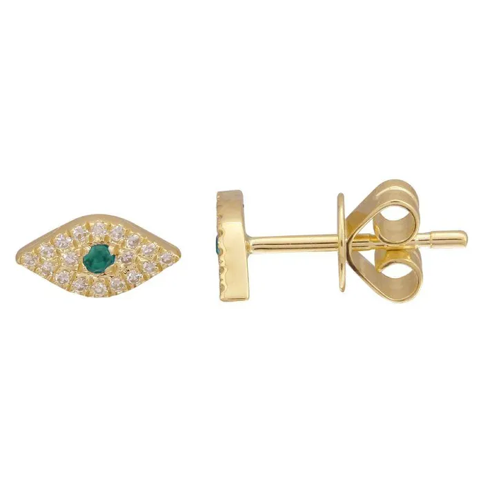 Izakov Diamonds Fine Jewelry Earrings 14K Gold Micro Pave Diamond Green Evil Eyes Earrings