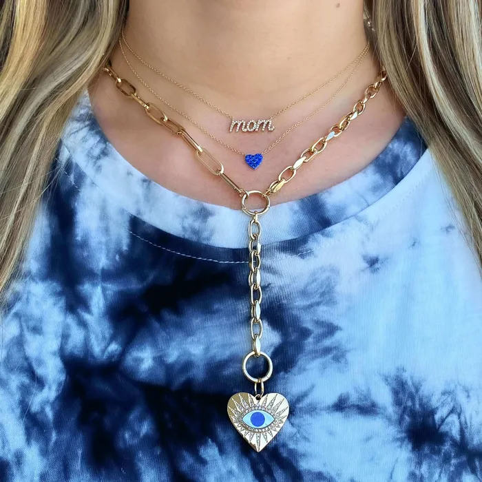 Izakov Diamonds Fine Jewelry Necklaces 14K Gold Micro Pave Gemstone Heart Necklace