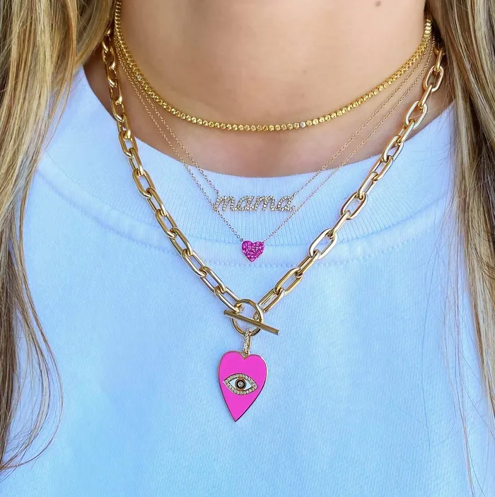 Izakov Diamonds Fine Jewelry Necklaces 14K Gold Micro Pave Gemstone Heart Necklace