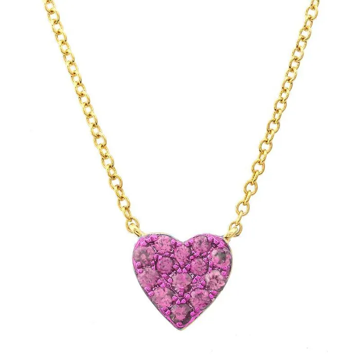 Izakov Diamonds Fine Jewelry Necklaces 14K Gold Micro Pave Gemstone Heart Necklace