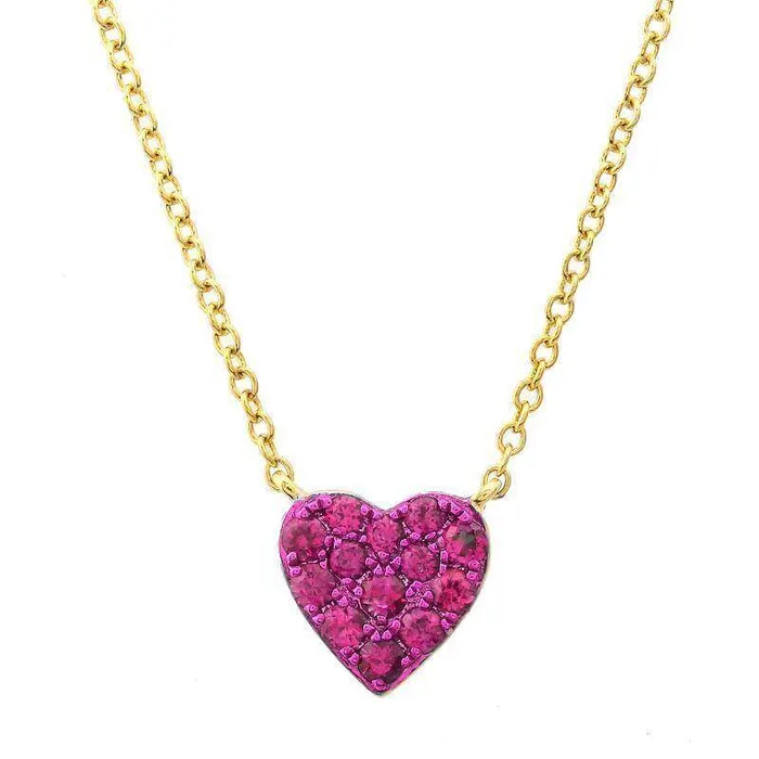 Izakov Diamonds Fine Jewelry Necklaces 14K Gold Micro Pave Gemstone Heart Necklace