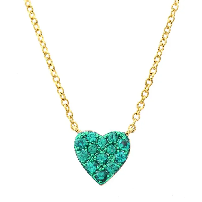 Izakov Diamonds Fine Jewelry Necklaces 14K Gold Micro Pave Gemstone Heart Necklace