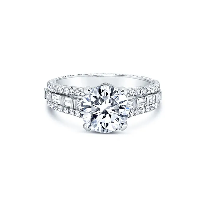 JACK KELEGE CO Rings 18K White Gold Engagement Setting with Three Row Diamond Band JACK KELEGE CO Rings 18K White Gold Engagement Setting with Three Row Diamond Band