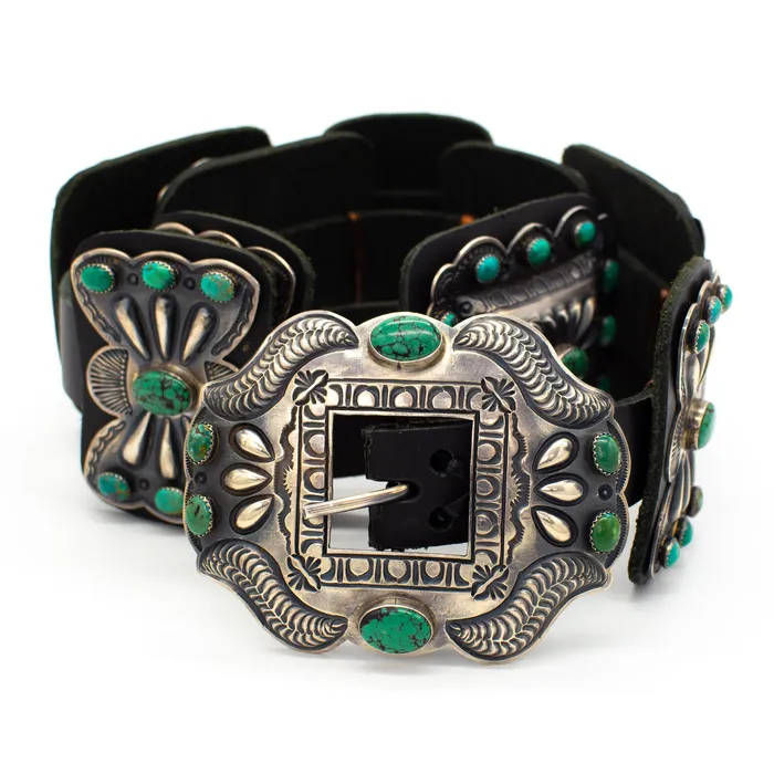 Kirk Smith Vintage Sterling Silver Turquoise Concho Belt Crown Jewels Coin Rings