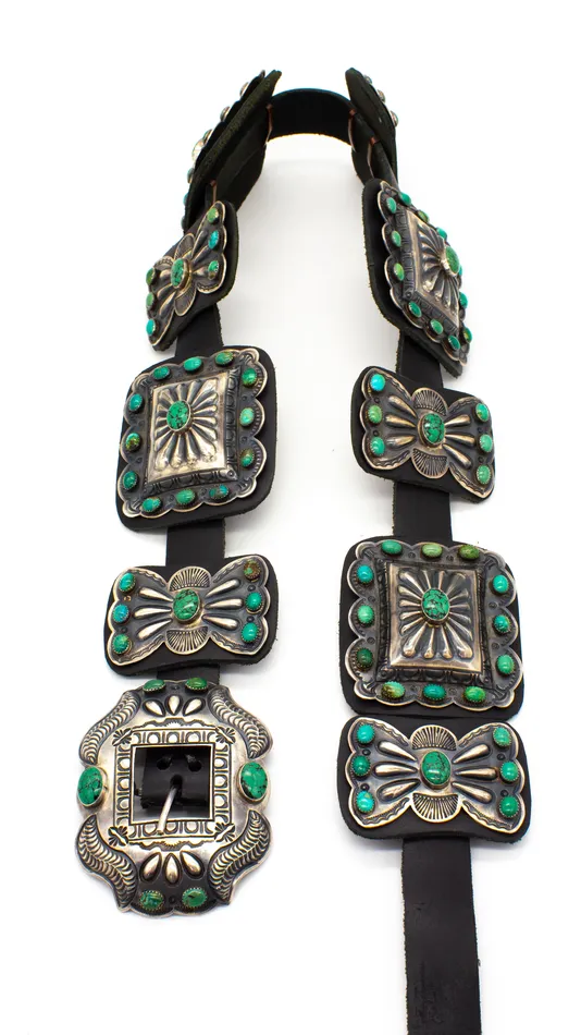 Kirk Smith Vintage Sterling Silver Turquoise Concho Belt Crown Jewels Coin Rings