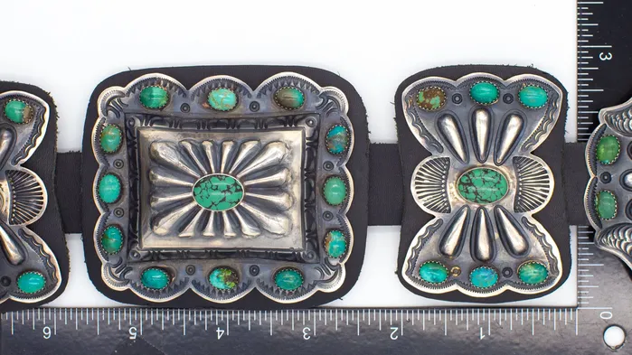 Kirk Smith Vintage Sterling Silver Turquoise Concho Belt Crown Jewels Coin Rings