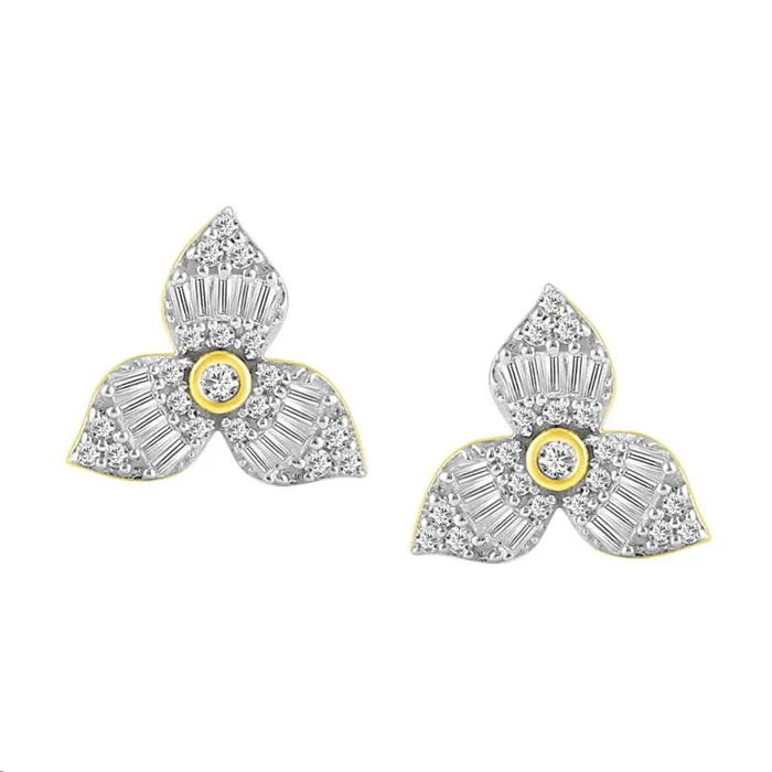 LADIES EARRINGS 030CT ROUNDBAGUETTE DIAMOND 14K YELLOW GOLD AV Earrings
