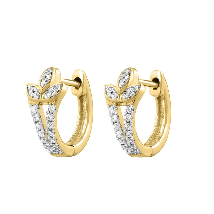 LADIES HOOPS EARRING 016CT ROUND DIAMOND 10K YELLOW GOLD AV Earrings