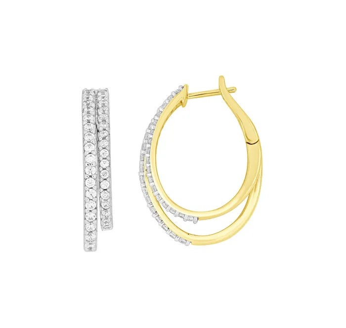 LADIES HOOPS EARRINGS 100CT ROUND DIAMOND 10K YELLOW GOLD AV Earrings