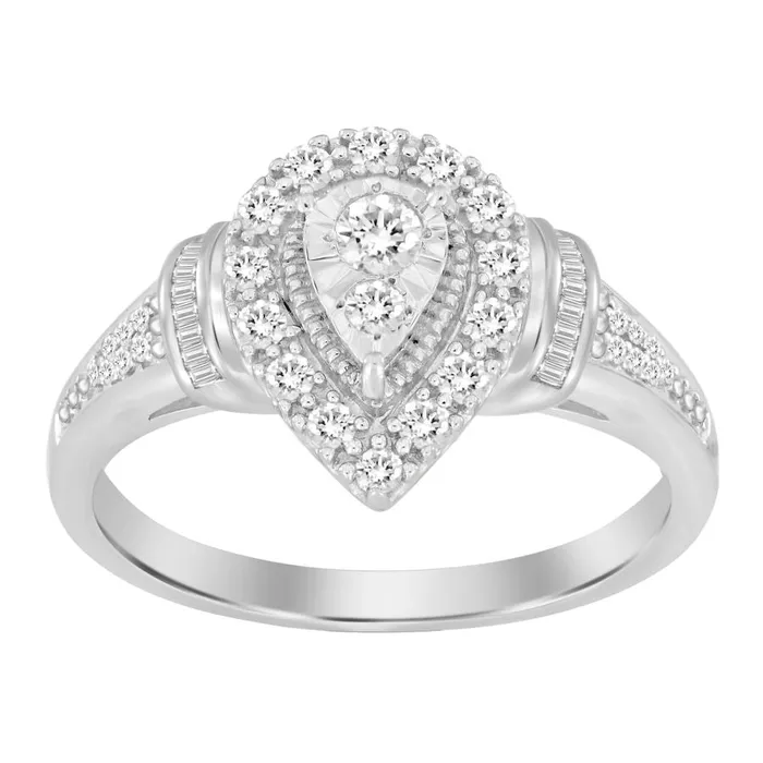 LADIES RING 025CT ROUNDBAGUETTE DIAMOND 10K WHITE GOLD AV Rings