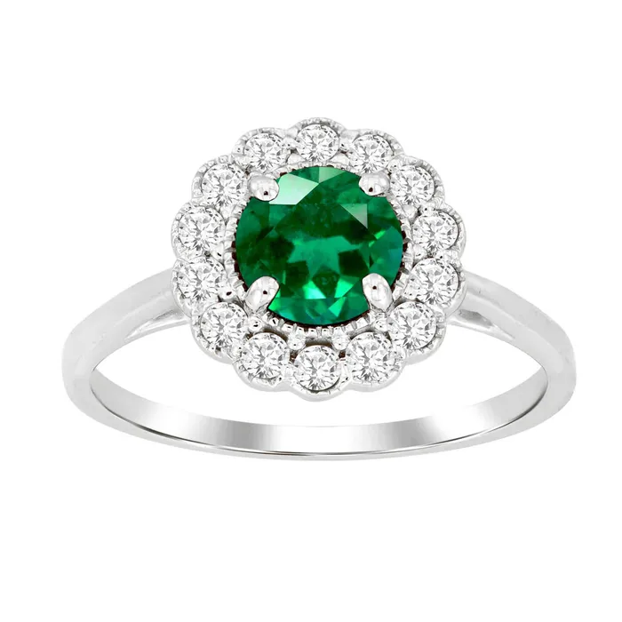 LADIES RING 115CT ROUNDEMERALD DIAMOND 14K WHITE GOLD CENTER STONE EMERALD APPROX 080CT AV Rings LADIES RING 115CT ROUNDEMERALD DIAMOND 14K WHITE GOLD CENTER STONE EMERALD APPROX 080CT AV Rings