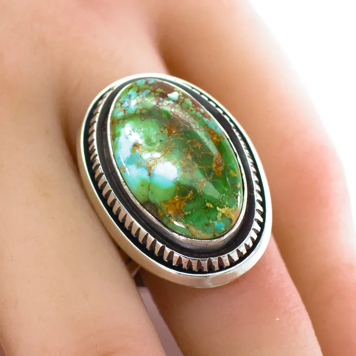 Leonard Nez Navajo Handmade Sterling Silver Turquoise Ring Crown Jewels Coin Rings