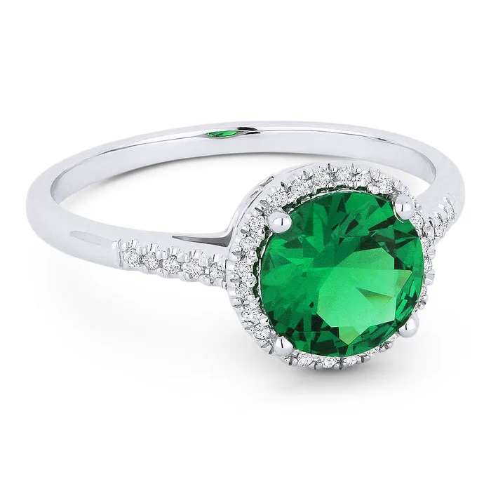 MADISON L Rings Madison L 14K White Gold 126ctw Halo Style Created Green Corundum and Diamonds Ring MADISON L Rings Madison L 14K White Gold 126ctw Halo Style Created Green Corundum and Diamonds Ring