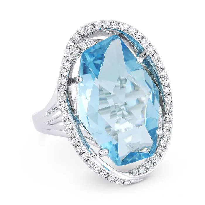 MADISON L Rings Madison L 14K White Gold 1377ctw Halo Style Blue Topaz and Diamonds Ring