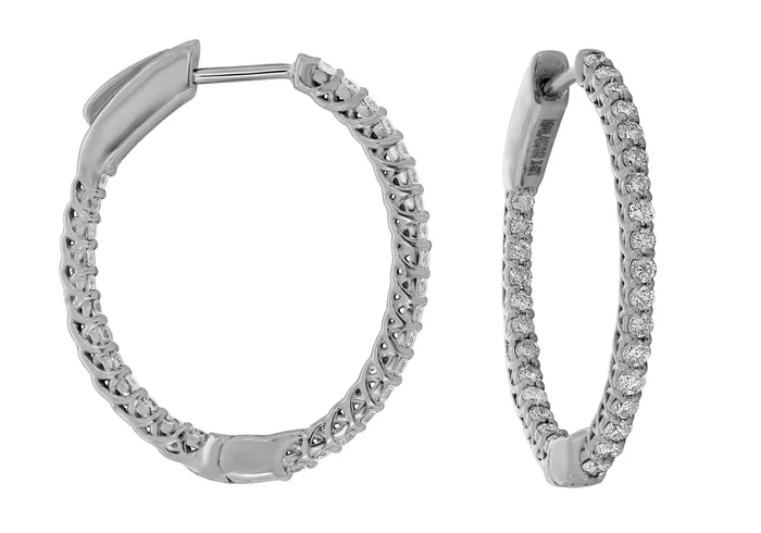 MALAKAN DIAMOND CO Earrings 14K White Gold 112ctw Inside Out Oval Hoop Style Diamond Earrings