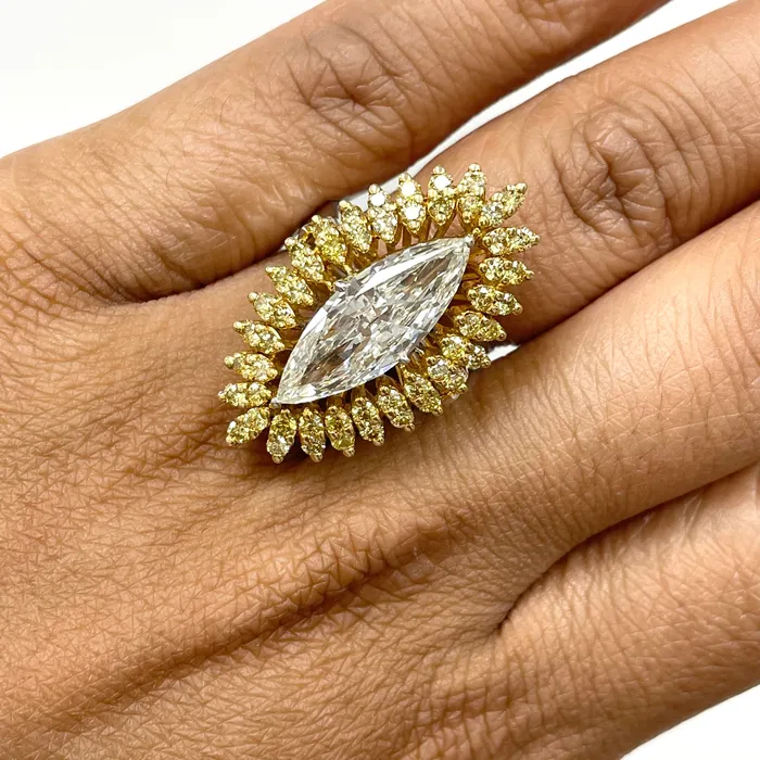 Marquise Diamond Halo Ring 375 ct Diamonds in Gold Beauvince Rings