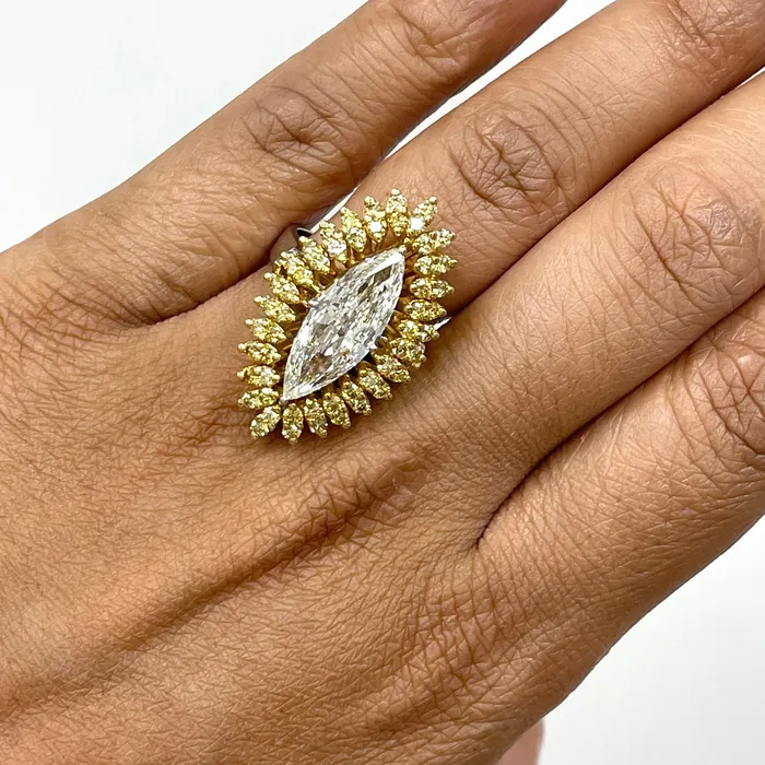 Marquise Diamond Halo Ring 375 ct Diamonds in Gold Beauvince Rings