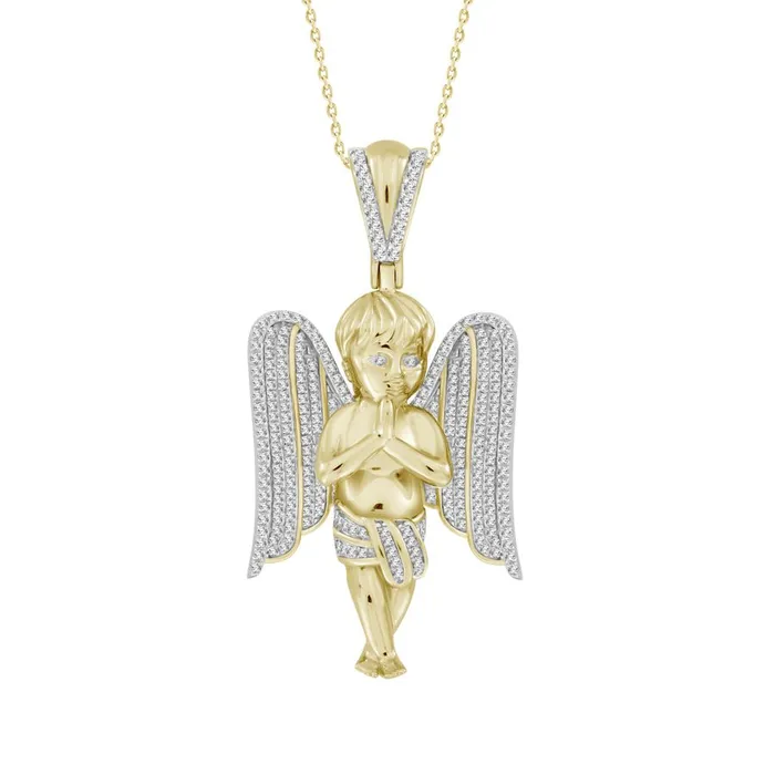 MENS PENDANT 070CT ROUND DIAMOND 10K YELLOW GOLD AV Necklaces