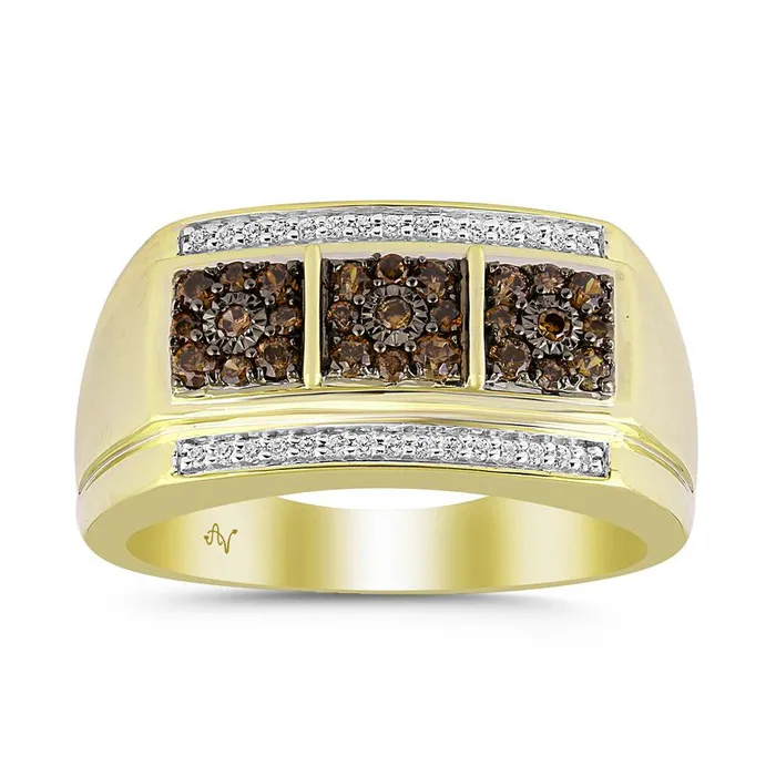 MENS RING 050CT DARK BROWNROUND DIAMOND 10K YELLOW GOLD AV Rings