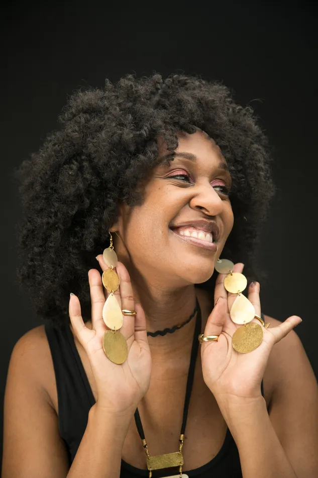 Mwassus Jewelry Earrings Long Recycled Bone and Brass Circle Earrings