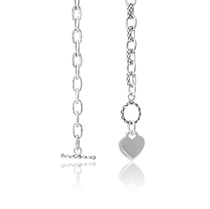 N807 Alternating Cable Rolo Link with Lattice Pattern Necklace Teeda Necklaces
