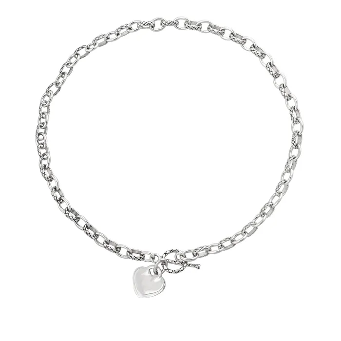 N807 Alternating Cable Rolo Link with Lattice Pattern Necklace Teeda Necklaces